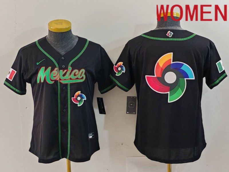 Women 2024 World Cub Mexico Blank Black Nike MLB Jersey style 18